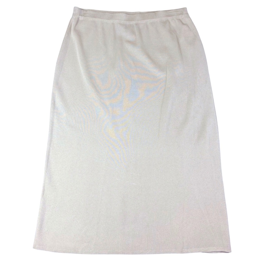 Ming Wang XS Beige Knit Midi Skirt Elastic Waist Straight Pencil Career Luxury